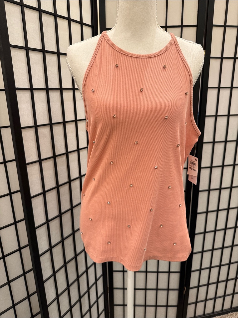 Rhinestone Halter Tank Top - Peachy Pink